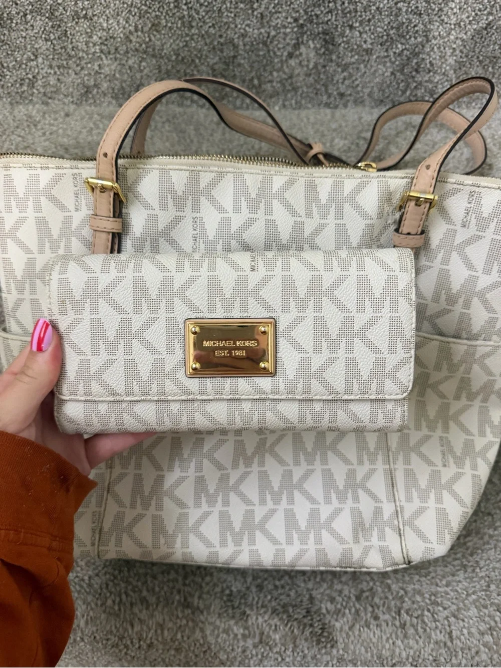 Michael Kors Cream Logo Tote with Matching Wallet